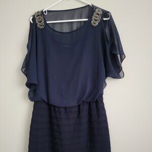 R & M Richards Blue Dress with Beaded shoulders
